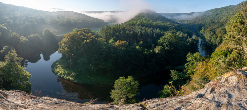 Panorama view of the meander of the Dyje River in National Park Podyjí Thaya Thayatal Czech Republic