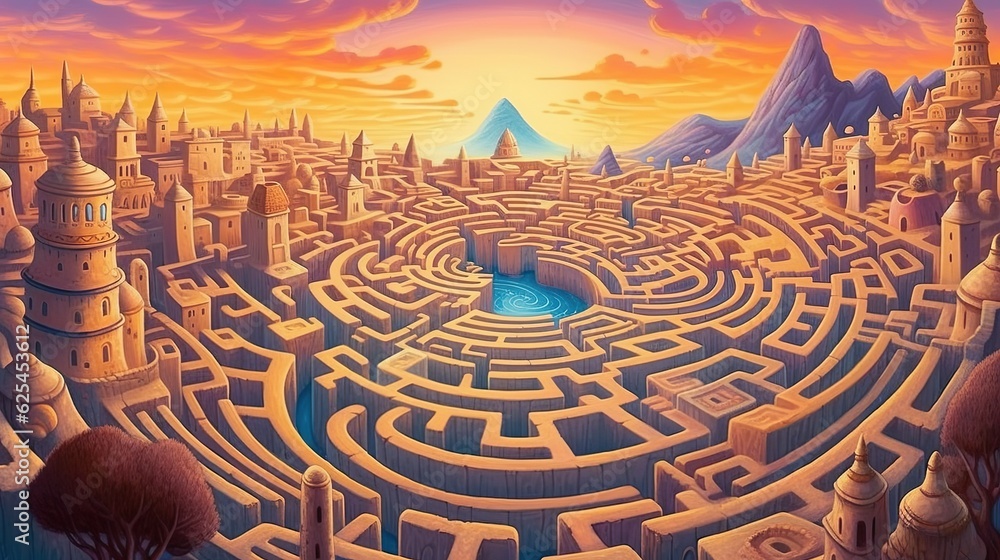 Poster abstract background labyrinths. an artistically rendered illustration in a banner design, immersing 