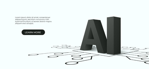 3D artificial intelligence with circuit electric background. Digital futuristic big data visualization and machine learning. vector banner art illustration.