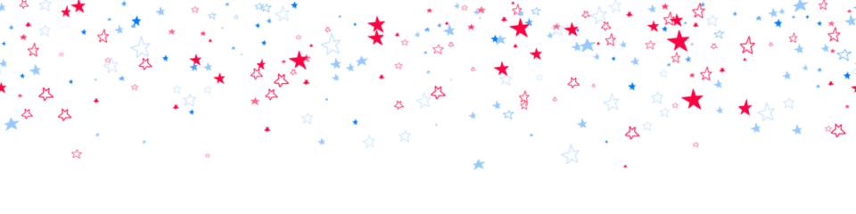 Red, blue stars flying on white. Concept in colors flag of USA, Chile, France, Netherland, Australia, United Kingdom. American Independence Day or President Day backdrop. Vector seamless © tamaraluiza
