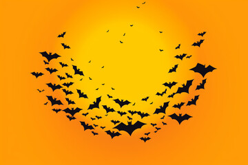 Bats on an orange background style minimalism