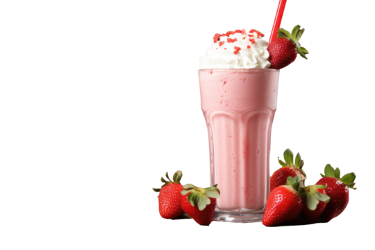 strawberry smoothie in glass, Transparent background. generative AI