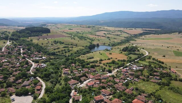 Aerial view of village of Zheravna with nineteenth century houses, Sliven Region, Bulgaria