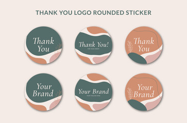 Printable Thank You Rounded Badge Sticker and Branding Logo Sticker Decorated with Orange Green Organic Blob and Botanical Object. Suitable for Small Online Business Fashion, Beauty, Cosmetic Brand
