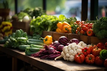 Fototapeta na wymiar Farmers Market Display of Fresh, Organic Vegetables 