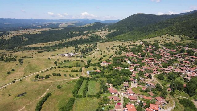 Aerial view of village of Zheravna with nineteenth century houses, Sliven Region, Bulgaria