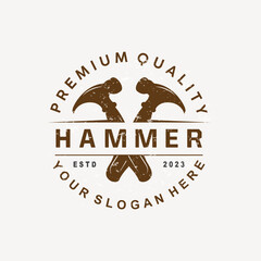 Hammer Logo, Builder Tools Inspiration Design, Vector Vintage Carpentry And Mechanics, Illustration Template