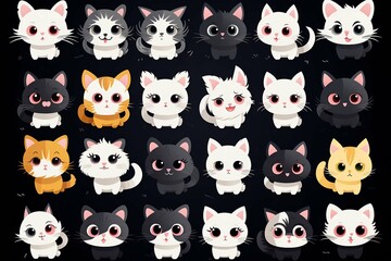 Collection of Cartoon Cute Cats. Generative AI.