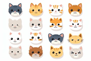 Collection of Cartoon Cute Cats. Generative AI.
