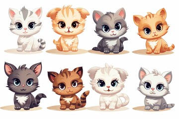 Fototapeta premium Collection of Cartoon Cute Cats. Generative AI.