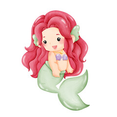 Mermaid watercolor cartoon