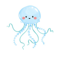 Jelly fish watercolor cartoon