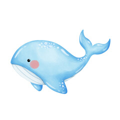 Obraz premium Blue whale watercolor cartoon