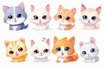 Obraz na płótnie Canvas Collection of Cartoon Cute Cats. Generative AI.