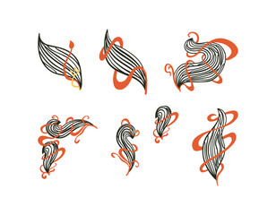Collection of art nouveau inspired floral decorations. Hand drawn vector objects isolated on white background.