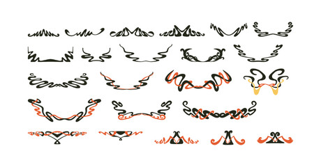 Big set of hand drawn vector - art nouveau inspired borders decorations. Vector isolated on white background.