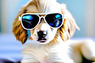 a puppy with sunglasses. Generative AI
