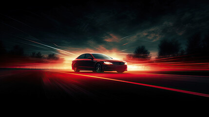 Fototapeta na wymiar Light motion background with car silhouette