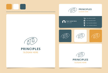 Principles logo design with editable slogan. Branding book and business card template.