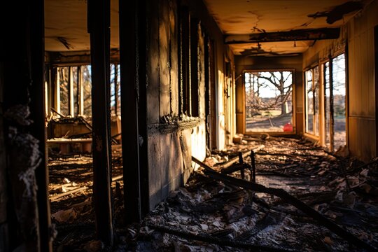 Fire damage at a residential property, visible through scorch marks.