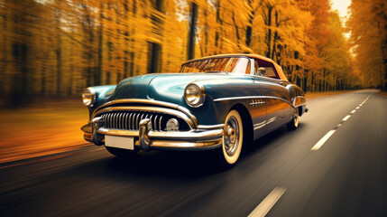 Fototapeta na wymiar Vintage car in motion - front perspective view