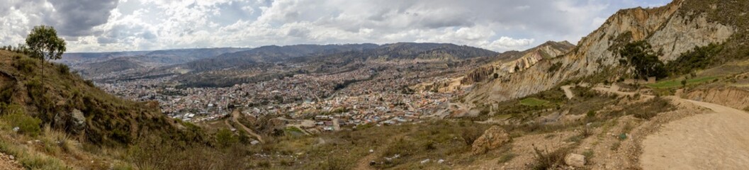 View from the scenic road to the landmark Muela del Diablo over the highest administrative capital,...