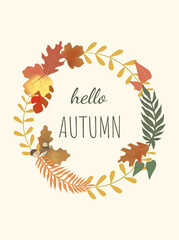 Autumn background, banner, flyer design. Poster with bright beautiful leaves frame. Template for advertising, social media