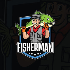 fisherman cartoon character mascot logo design