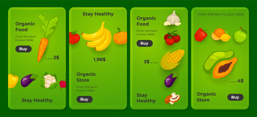 Mobile app, banner set ingredient organic food