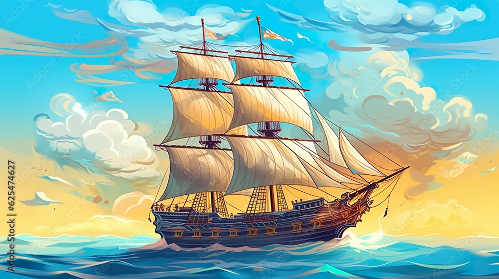 Poster abstract background ships sails on a cloud. a captivating banner design featuring a ship gracefully 