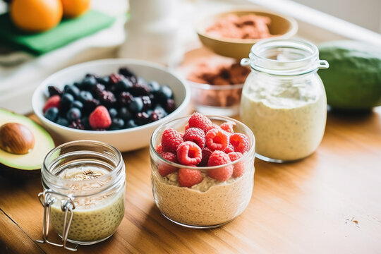 Healthy breakfast options, including overnight oats and avocado toast. 