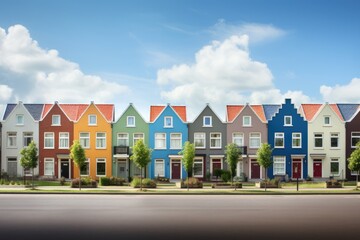 A suburban region in the Netherlands comprised of contemporary family residences, recently constructed Dutch homes, and a Dutch family house under a clear blue sky. - obrazy, fototapety, plakaty