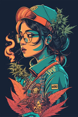 A girl smoking marijuana in an abstract background