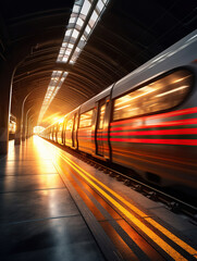 Fototapeta na wymiar Train Journey through a Bustling Metro Station