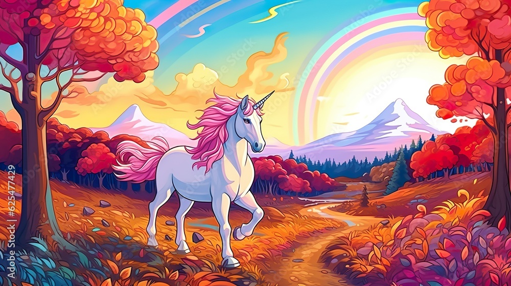 Poster abstract background unicorns. a captivating banner design featuring a vibrant illustration of a colo