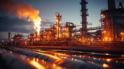 Fototapeta na wymiar Refinery plant at twilight. Oil and gas industry. Petrochemical plant. Generative AI.