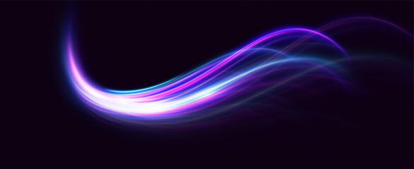 Neon speed lines. Dynamic light motion traces. Light trace wave, trace line.	