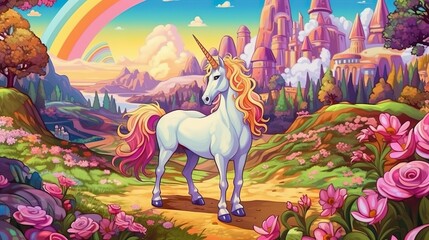 Abstract background unicorns. Intricate illustration showcasing a whimsical and vibrant unicorn surrounded by an abstract background. Generative AI.