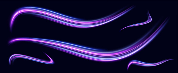 Neon speed lines. Dynamic light motion traces. Light trace wave, trace line.	