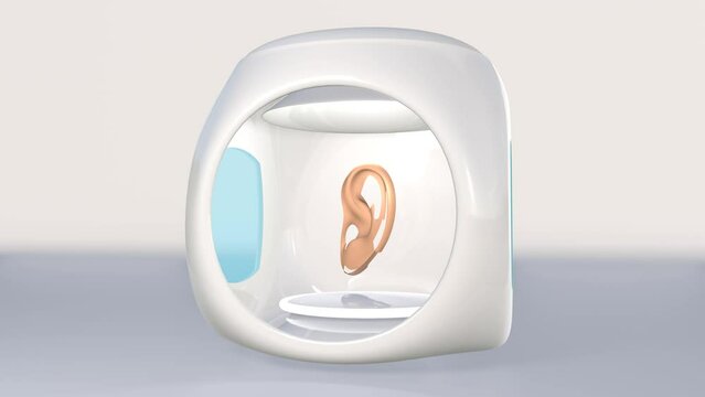 3D printer prints the ear for transplantation 3D 4K animation. Useful technologies.