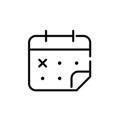 Flip-over calendar with cross sign. Dated checked out. Pixel perfect, editable stroke icon