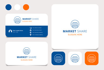 Market share logo design with editable slogan. Branding book and business card template.