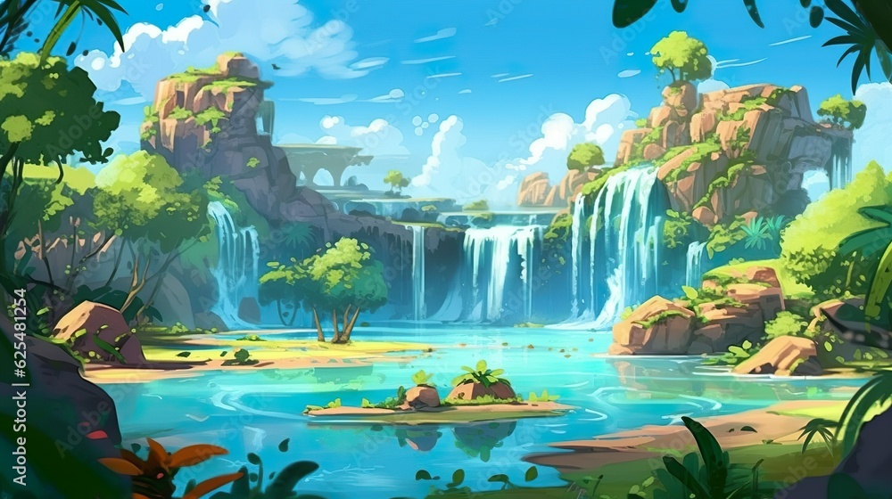 Poster Abstract background magic fountains. A visually stunning composition of an abstract background and illustrative elements. Generative AI.