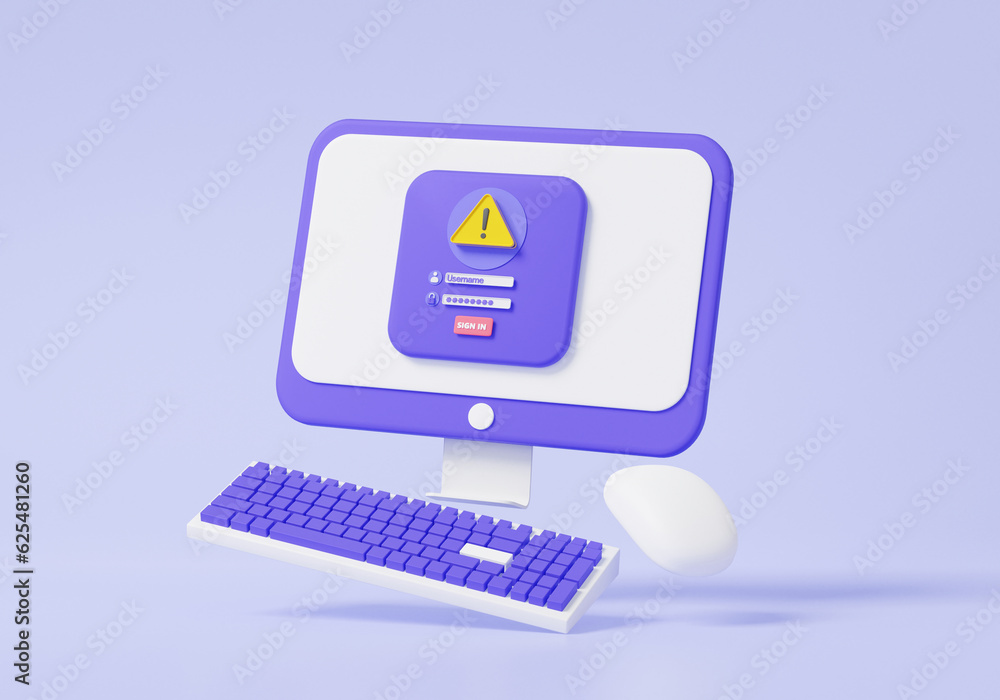 Poster triangle warning error alert unlock app verify identity concept. sign in username password on comput