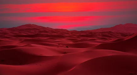 Fotobehang Bordeaux Sand dunes in the Sahara Desert at amazing sunrise, Merzouga, Morocco - Orange dunes in the desert of Morocco - Sahara desert, Morocco