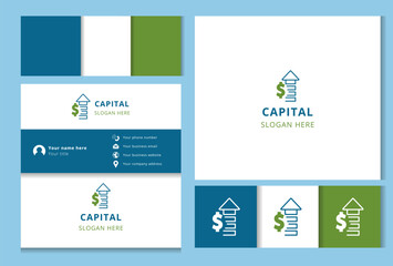 Capital logo design with editable slogan. Branding book and business card template.