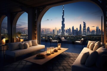 A luxurious balcony located in the heart of Dubais city center.