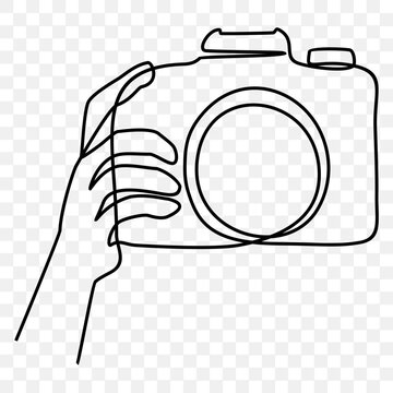 hand holding a camera, one line drawing vector