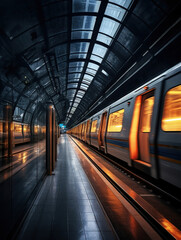 Train Journey through a Bustling Metro Station