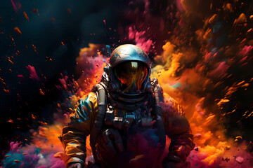 astronaut in space in colors of rainbow, generative ai